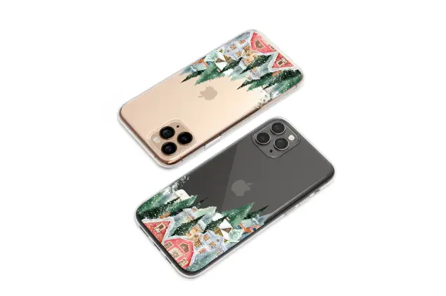 Clear Clear Watercolor Christmas Village Snowy Town Illustration Phone Case Cover for iPhone 17 Pro Max 16 15 13 Samsung S25 S24 Pixel 8850