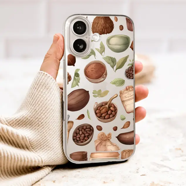 Clear Clear Watercolor Cocoa Pod  Coffee Bean Botanical Design Phone Case Cover for iPhone 17 Pro Max 16 15 13 Samsung S26 S25 Pixel 10132