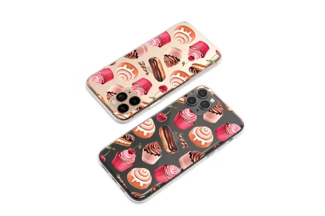 Clear Clear Watercolor Dessert and Pastry Pattern Phone Case Cover for iPhone 17 Pro Max 16 15 Plus 14 13 Mini Samsung S26 S25 Pixel 10 9 9812
