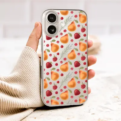 Clear Clear Watercolor Fruit Pattern Pear Strawberry Design Phone Case Cover for iPhone 17 Pro Max 16 15 13 Samsung S26 S25 Pixel 10131 - Image 1