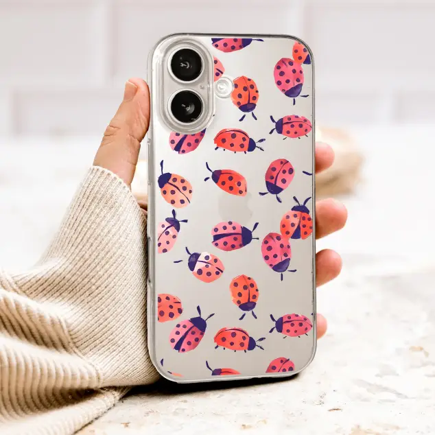 Clear Clear Watercolor Ladybug Pattern Cute Garden Insect Art Phone Case Cover for iPhone 17 Pro Max 16 15 13 Samsung S26 S25 Pixel 10061