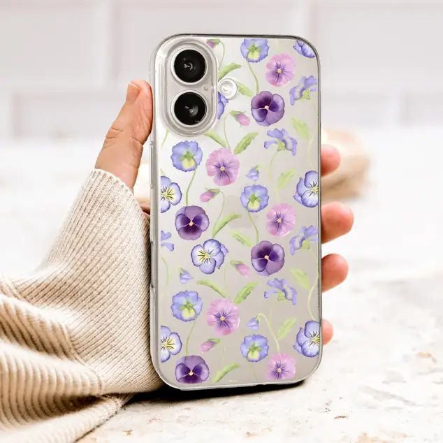 Clear Clear Watercolor Pansy Floral Art Botanical Garden Design Phone Case Cover for iPhone 17 Pro Max 16 15 13 Samsung S26 S25 Pixel 10070