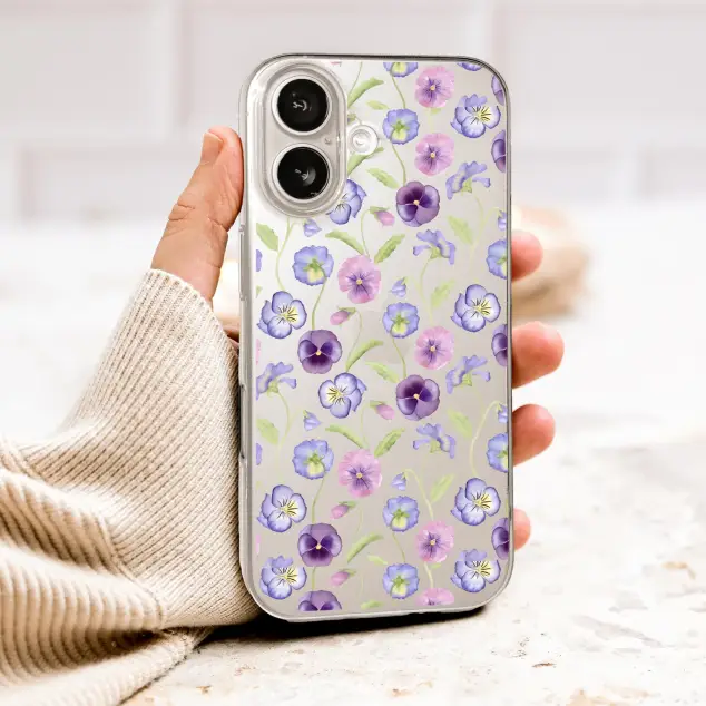 Clear Clear Watercolor Pansy Floral Garden Art Phone Case Cover for iPhone 17 Pro Max 16 15 Plus 14 13 Mini Samsung S26 S25 Pixel 10 9 10055