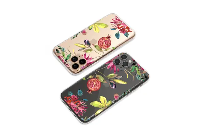 Clear Clear Watercolor Pomegranate Floral Botanical Illustration Phone Case Cover for iPhone 17 Pro Max 16 15 13 Samsung S26 S25 Pixel 9865