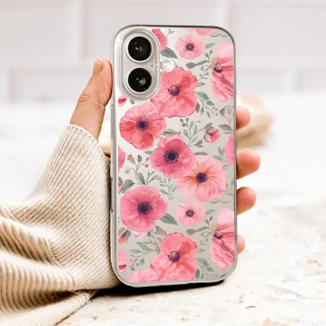 Clear Clear Watercolor Poppy Floral Botanical Design Phone Case Cover for iPhone 17 Pro Max 16 15 Plus 14 13 Mini Samsung S26 S25 Pixel 10 9 10041