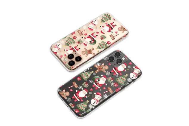 Clear Clear Watercolor Santa Claus Holiday Winter Design Phone Case Cover for iPhone 17 Pro Max 16 15 13 Samsung S25 S24 Pixel 8358