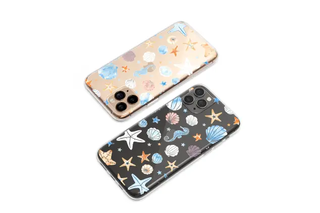 Clear Clear Watercolor Sea Life Pattern with Shells and Starfish Phone Case Cover for iPhone 17 Pro Max 16 15 13 Samsung S25 S24 Pixel 9257