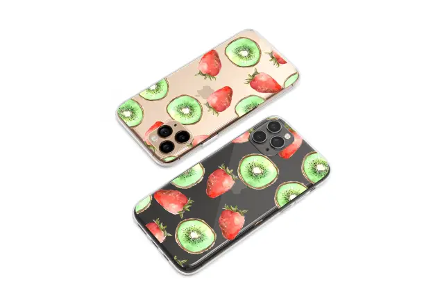 Clear Clear Watercolor Strawberry and Kiwi Fruit Pattern Phone Case Cover for iPhone 17 Pro Max 16 15 13 Samsung S25 S24 Pixel 8867