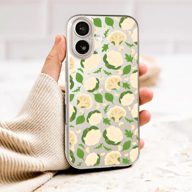 Clear Clear Whimsical Cauliflower Garden Pattern Phone Case Cover for iPhone 17 Pro Max 16 15 Plus 14 13 Mini Samsung S26 S25 Pixel 10 9 10125