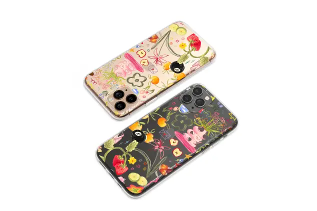 Clear Clear Whimsical Doodle Collage Colorful Fruit and Flower Art Phone Case Cover for iPhone 17 Pro Max 16 15 13 Samsung S26 S25 Pixel 9637