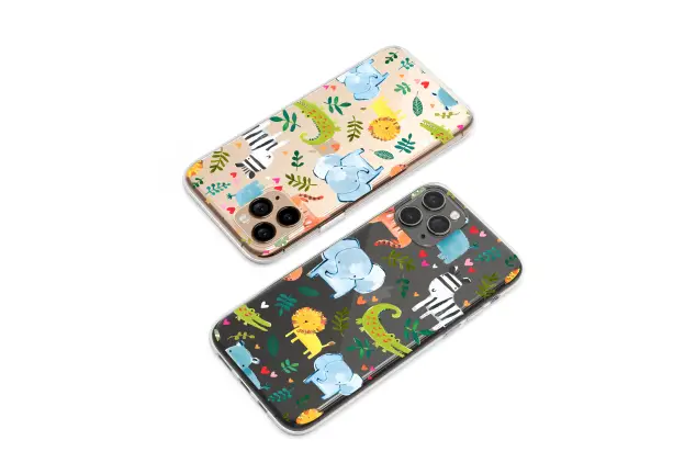 Clear Clear Whimsical Jungle Animals Safari Friends Pattern Phone Case Cover for iPhone 17 Pro Max 16 15 13 Samsung S26 S25 Pixel 9969