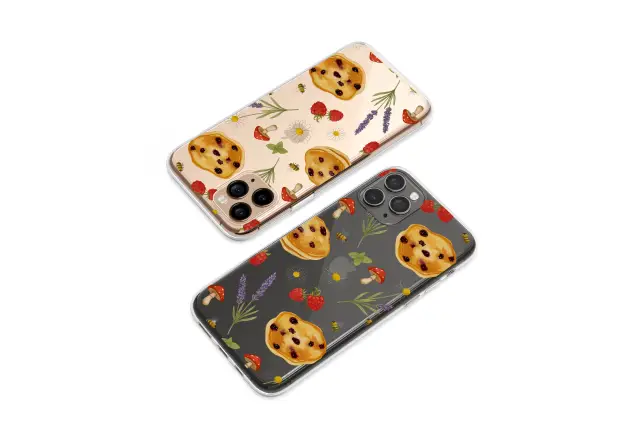 Clear Clear Whimsical Pancake Lavender Berry Mushroom Art Phone Case Cover for iPhone 17 Pro Max 16 15 13 Samsung S26 S25 Pixel 9485