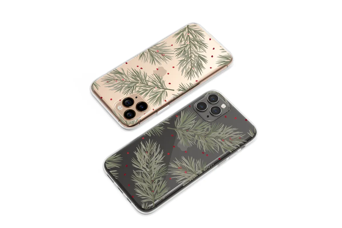 Clear Clear Winter Pine Branch with Red Berries Design Phone Case Cover for iPhone 17 Pro Max 16 15 13 Samsung S25 S24 Pixel 8659 - Image 1
