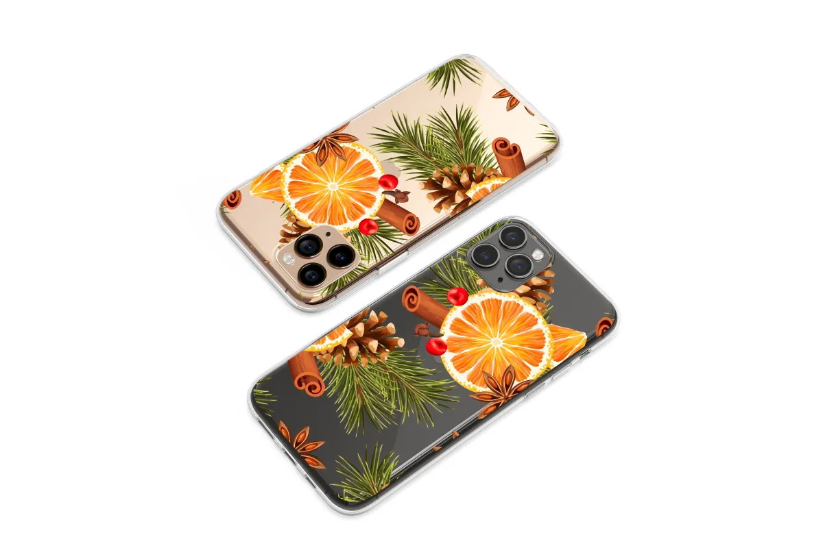 Clear Clear Winter Spice Orange and Pine Cone Glitch Pattern Phone Case Cover for iPhone 17 Pro Max 16 15 13 Samsung S25 S24 Pixel 8491 - Image 1
