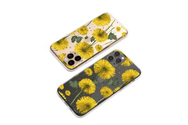 Clear Clear Yellow Dandelion Floral Art with Abstract Glitch Background Phone Case Cover for iPhone 17 Pro Max 16 15 13 Samsung S25 S24 Pixel 8328