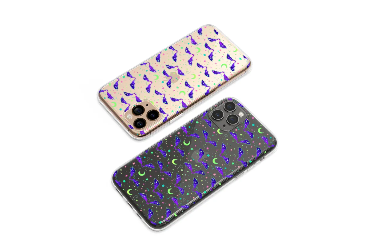 Clear Cosmic Bat Starry Night Flight Phone Case iPhone Samsung Cover Pixel 6991 - Image 1