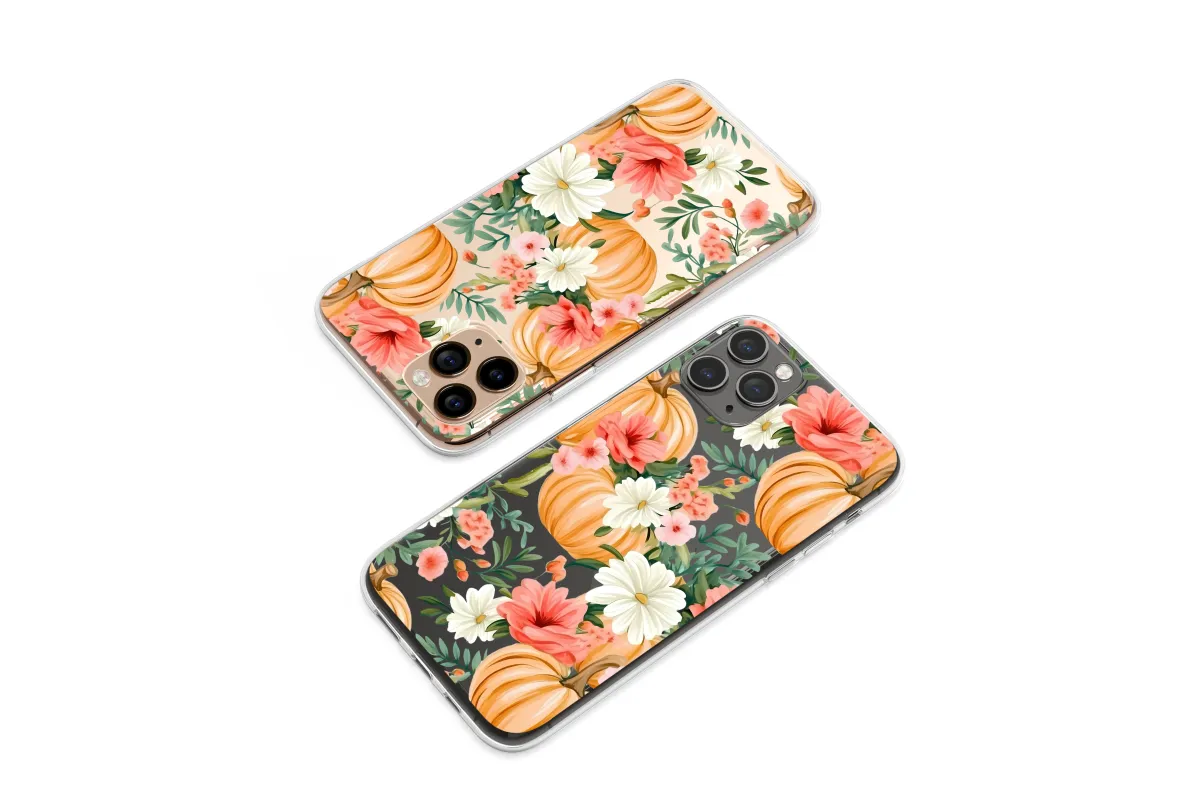 Clear Cozy Autumn Floral Pumpkin Patch Phone Case iPhone Samsung Cover Pixel 7159 - Image 1