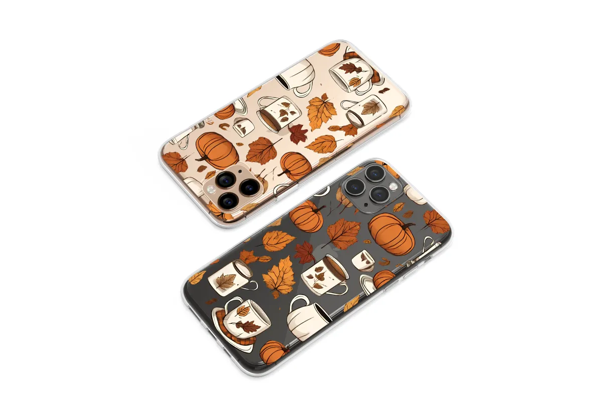 Clear Cozy Autumn Harvest Coffee Pattern Phone Case iPhone Samsung Cover Pixel 7562 - Image 1