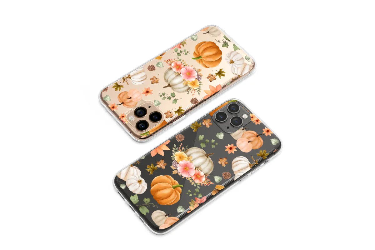 Clear Cozy Autumn Harvest Pumpkin Pattern Phone Case iPhone Samsung Cover Pixel 7558 - Image 1