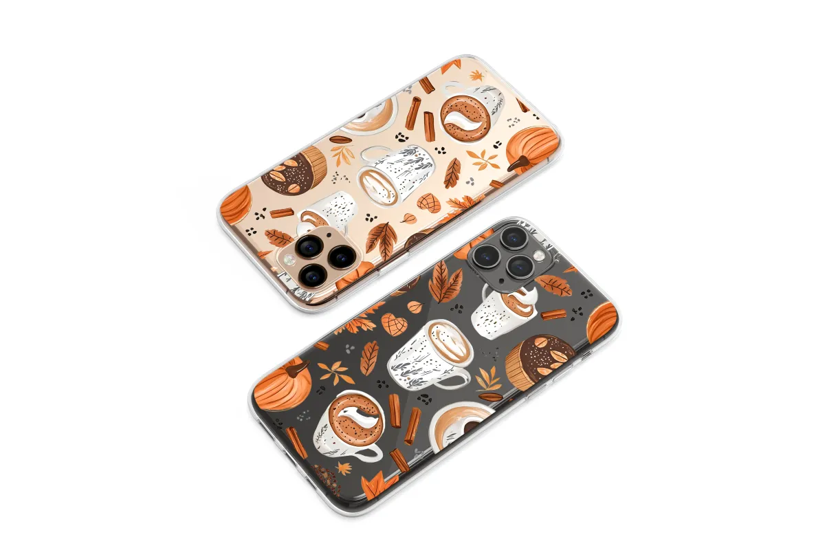 Clear Cozy Autumn Pumpkin Spice Pattern Phone Case iPhone Samsung Cover Pixel 7616 - Image 1