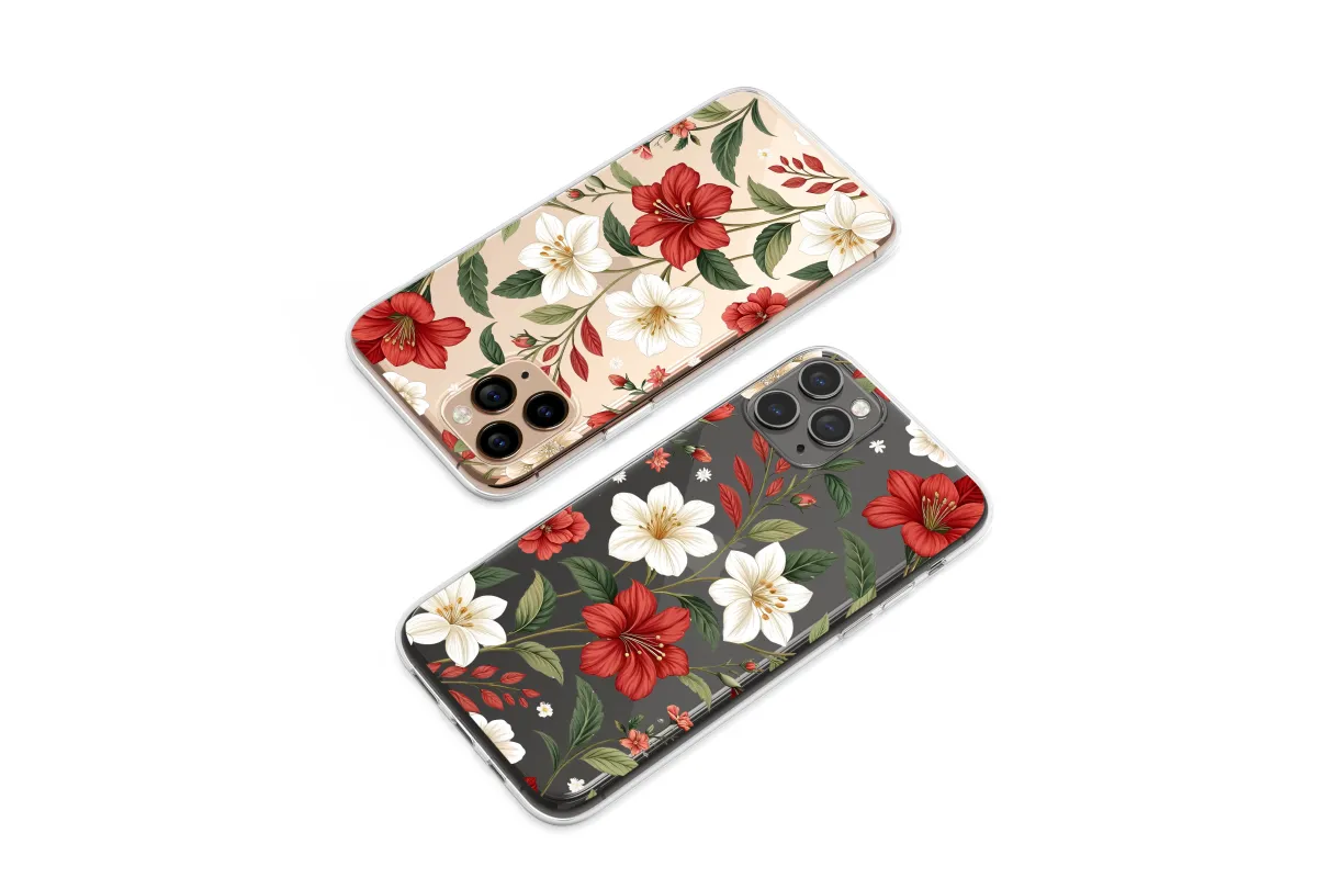 Clear Crimson Night Garden Floral Art Phone Case iPhone Samsung Cover Pixel 7383 - Image 1