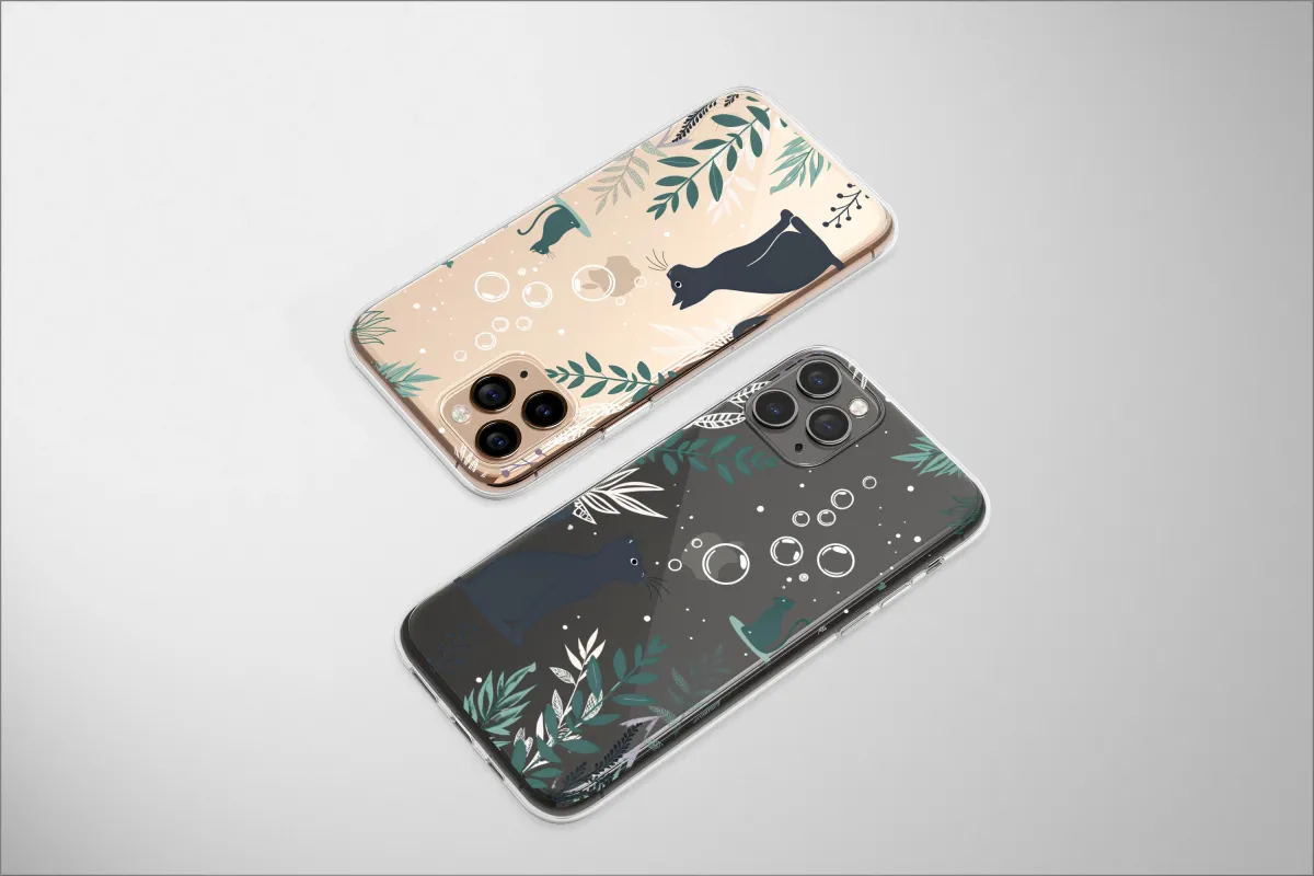 Clear Curious Cats in a Leafy Sea Phone Case iPhone Samsung Cover Pixel 6662 - Image 1
