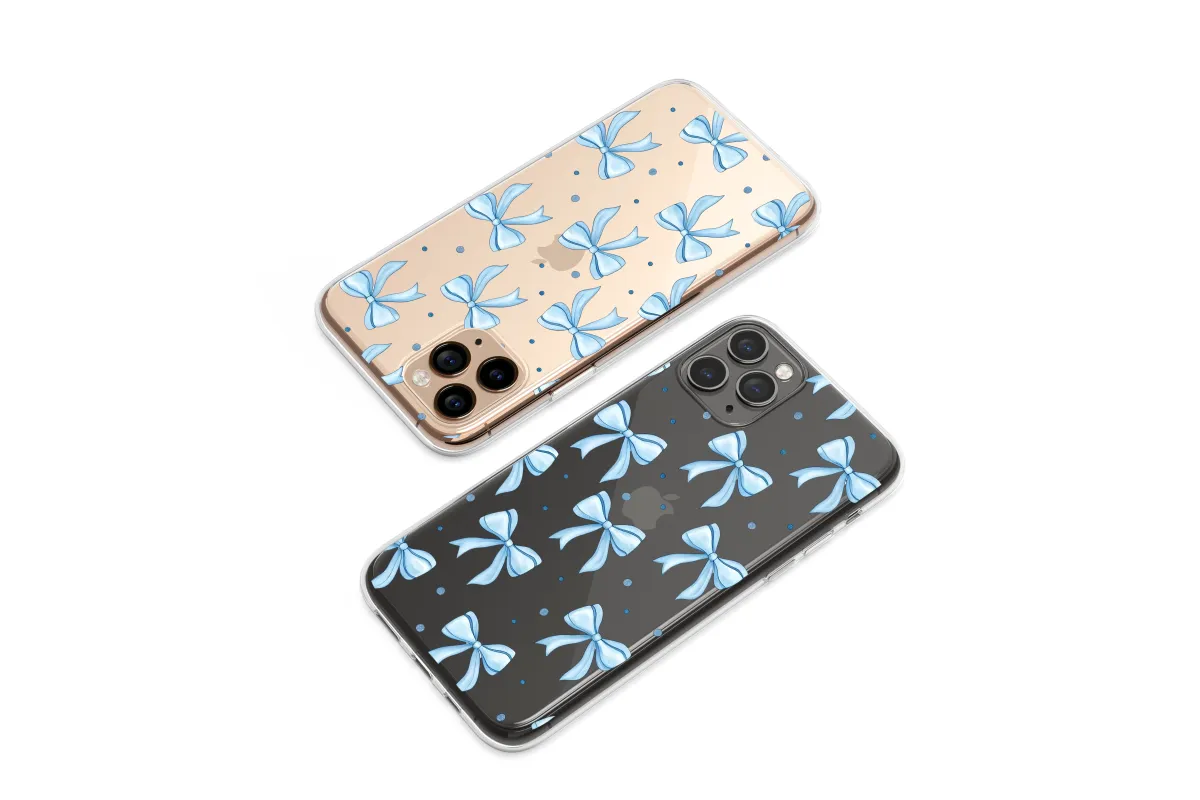 Clear Delicate Blue Bows Watercolor Dream Phone Case iPhone Samsung Cover Pixel 7762 - Image 1