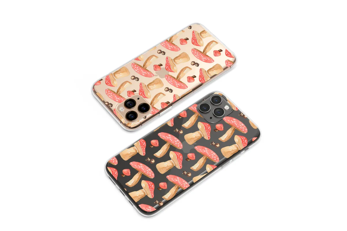 Clear Enchanted Forest Mushroom Watercolor Art Phone Case iPhone Samsung Cover Pixel 7440 - Image 1