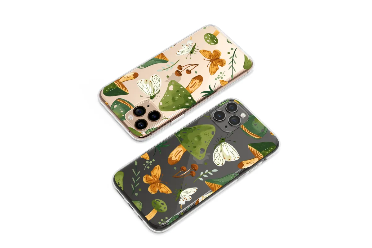 Clear Enchanted Woodland Fungi & Moths Phone Case iPhone Samsung Cover Pixel 7163 - Image 1