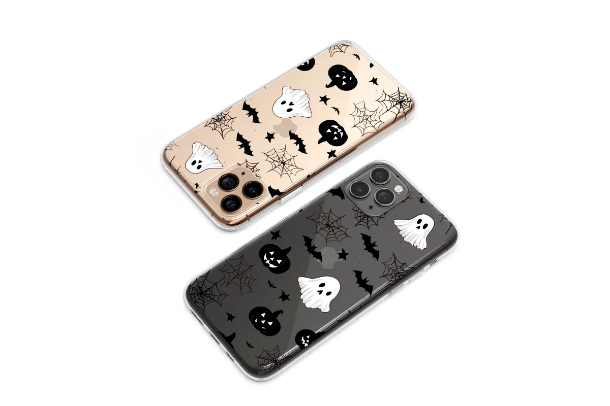 Clear Friendly Ghost Spooky Night Pattern Phone Case iPhone Samsung Cover Pixel 6980 - Image 1