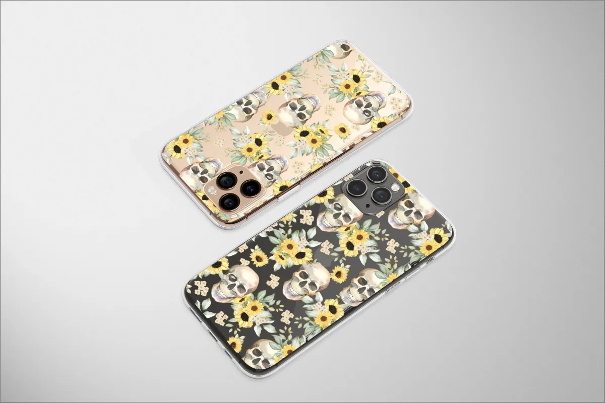 Clear Garden of Gilded Skulls Phone Case iPhone Samsung Cover Pixel 6653 - Image 1