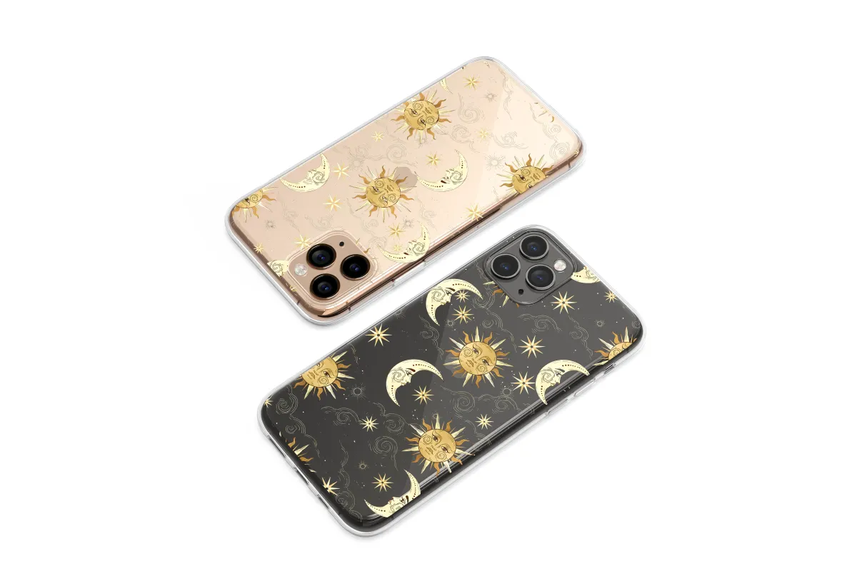 Clear Golden Celestial Sun and Moon Art Phone Case iPhone Samsung Cover Pixel 7900 - Image 1