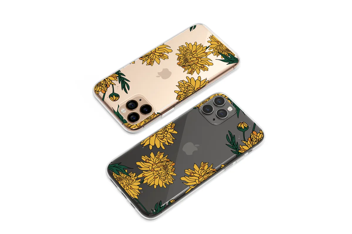 Clear Golden Chrysanthemum Midnight Bloom Art Phone Case iPhone Samsung Cover Pixel 7011 - Image 1