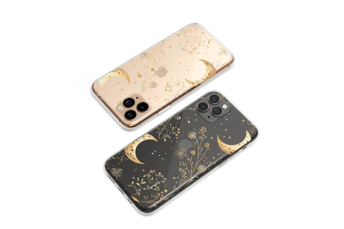 Clear Golden Moon & Flora Dreamscape
 Phone Case iPhone Samsung Cover Pixel 6168 - Image 1
