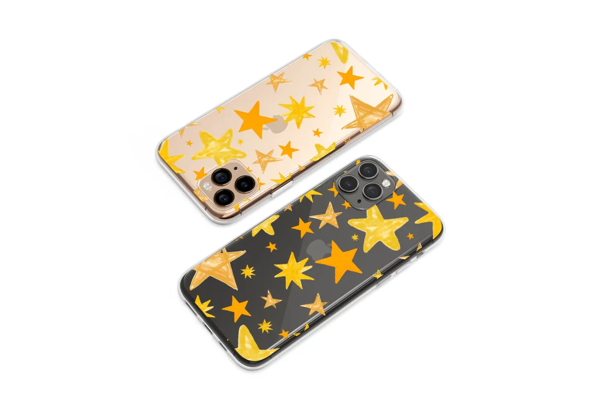 Clear Golden Starry Night Doodle Art Phone Case iPhone Samsung Cover Pixel 7512 - Image 1