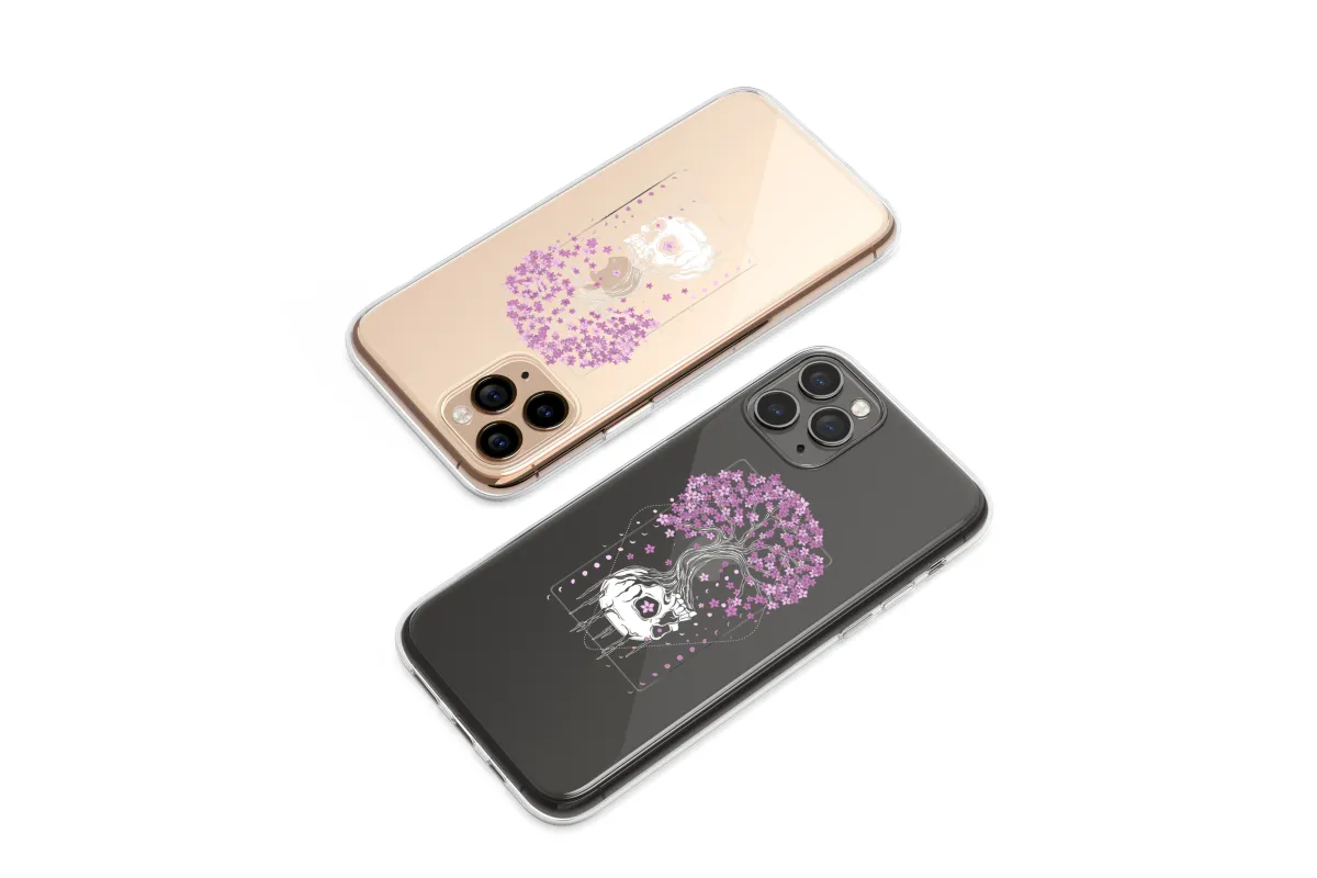 Clear Gothic Cherry Blossom Skull Tree Phone Case iPhone Samsung Cover Pixel 7675 - Image 1