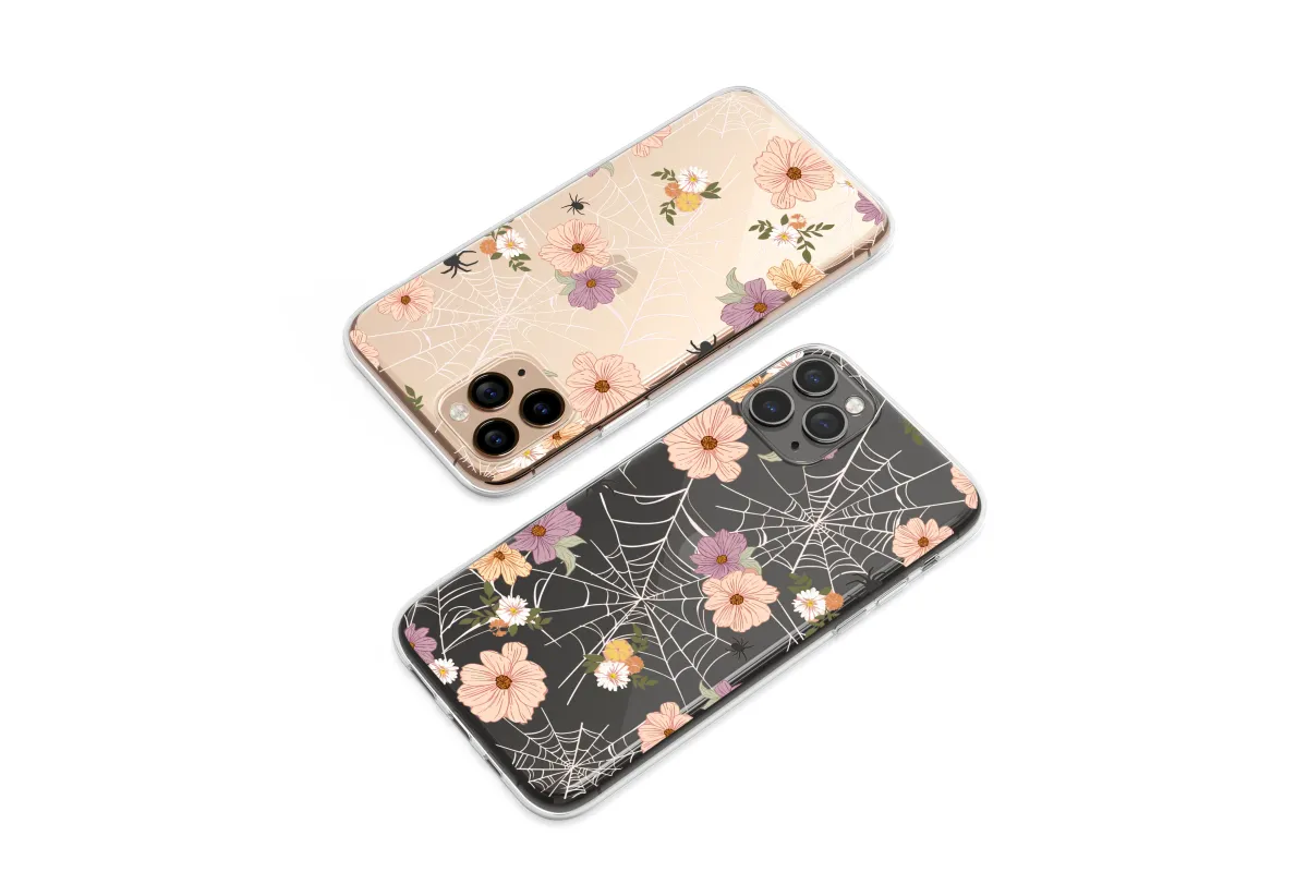 Clear Gothic Garden Spiderweb Floral Design Phone Case iPhone Samsung Cover Pixel 7448 - Image 1