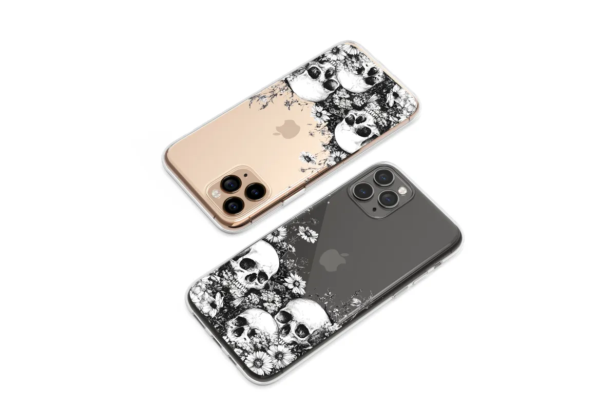 Clear Gothic Wildflower Skulls Botanical Art Phone Case iPhone Samsung Cover Pixel 7894 - Image 1