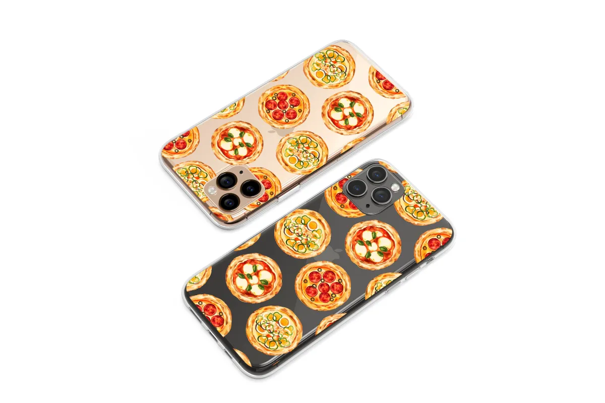 Clear Gourmet Pizza Party Watercolor Art Phone Case iPhone Samsung Cover Pixel 7172 - Image 1