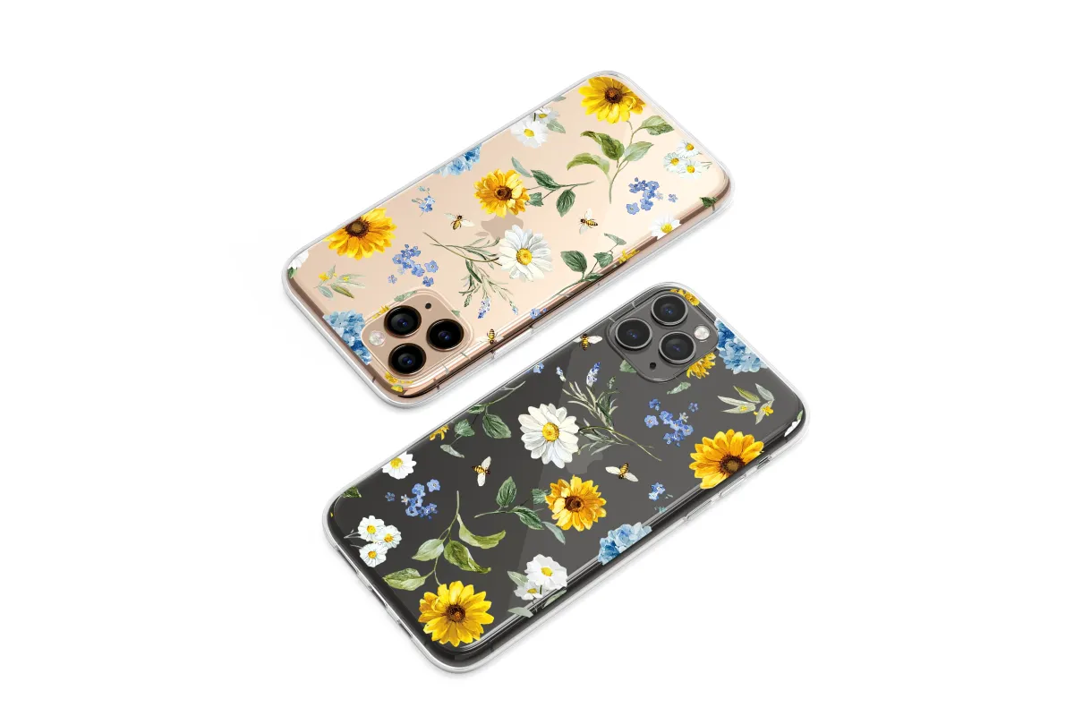 Clear Honeybee Wildflower Meadow at Midnight Phone Case iPhone Samsung Cover Pixel 7088 - Image 1