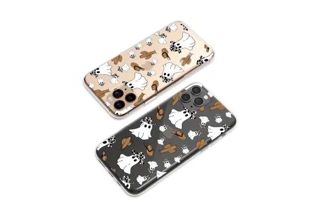 Clear Howdy Boo Western Ghost Pattern Phone Case iPhone Samsung Cover Pixel 7464
