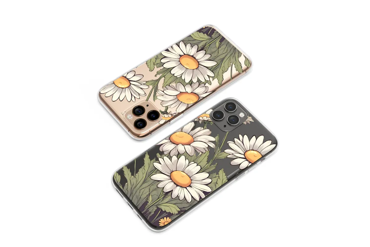 Clear Illustrated Daisies in the Night Garden Phone Case iPhone Samsung Cover Pixel 6890 - Image 1