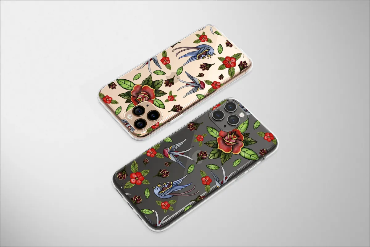 Clear Inked Flight Among the Roses Phone Case iPhone Samsung Cover Pixel 6696 - Image 1