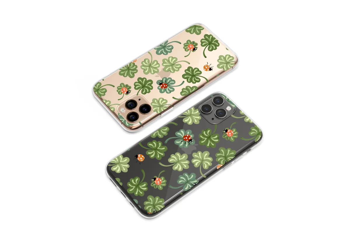 Clear Lucky Ladybugs Clover Dance Phone Case iPhone Samsung Cover Pixel 7787 - Image 1
