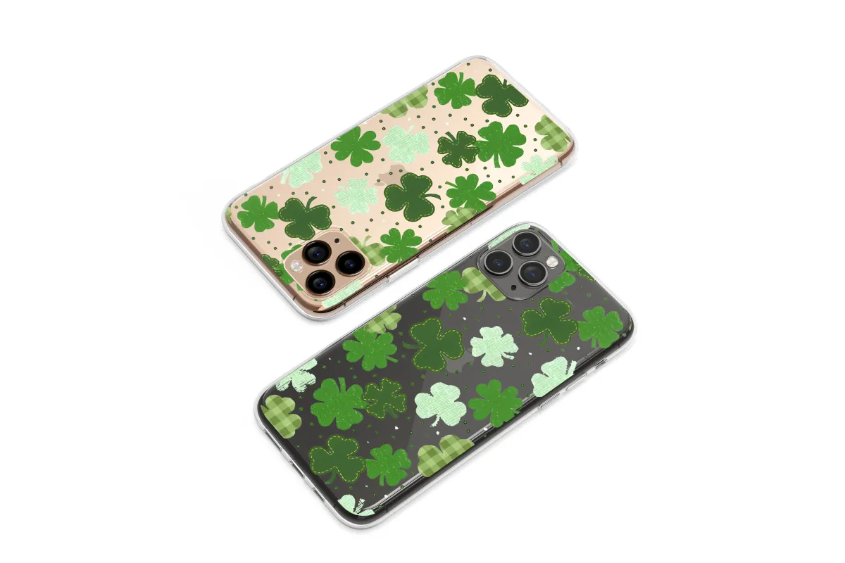 Clear Lucky Shamrock Patchwork Charm Design Phone Case iPhone Samsung Cover Pixel 7829 - Image 1
