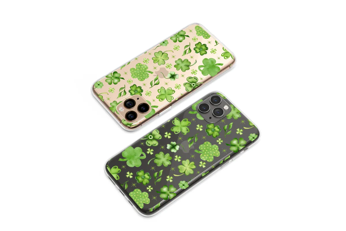Clear Lucky Watercolor Shamrock Garden Art Phone Case iPhone Samsung Cover Pixel 7791 - Image 1