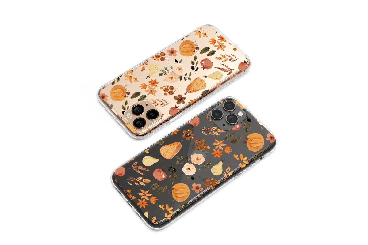 Clear Midnight Autumn Harvest Watercolor Pattern Phone Case iPhone Samsung Cover Pixel 7052 - Image 1