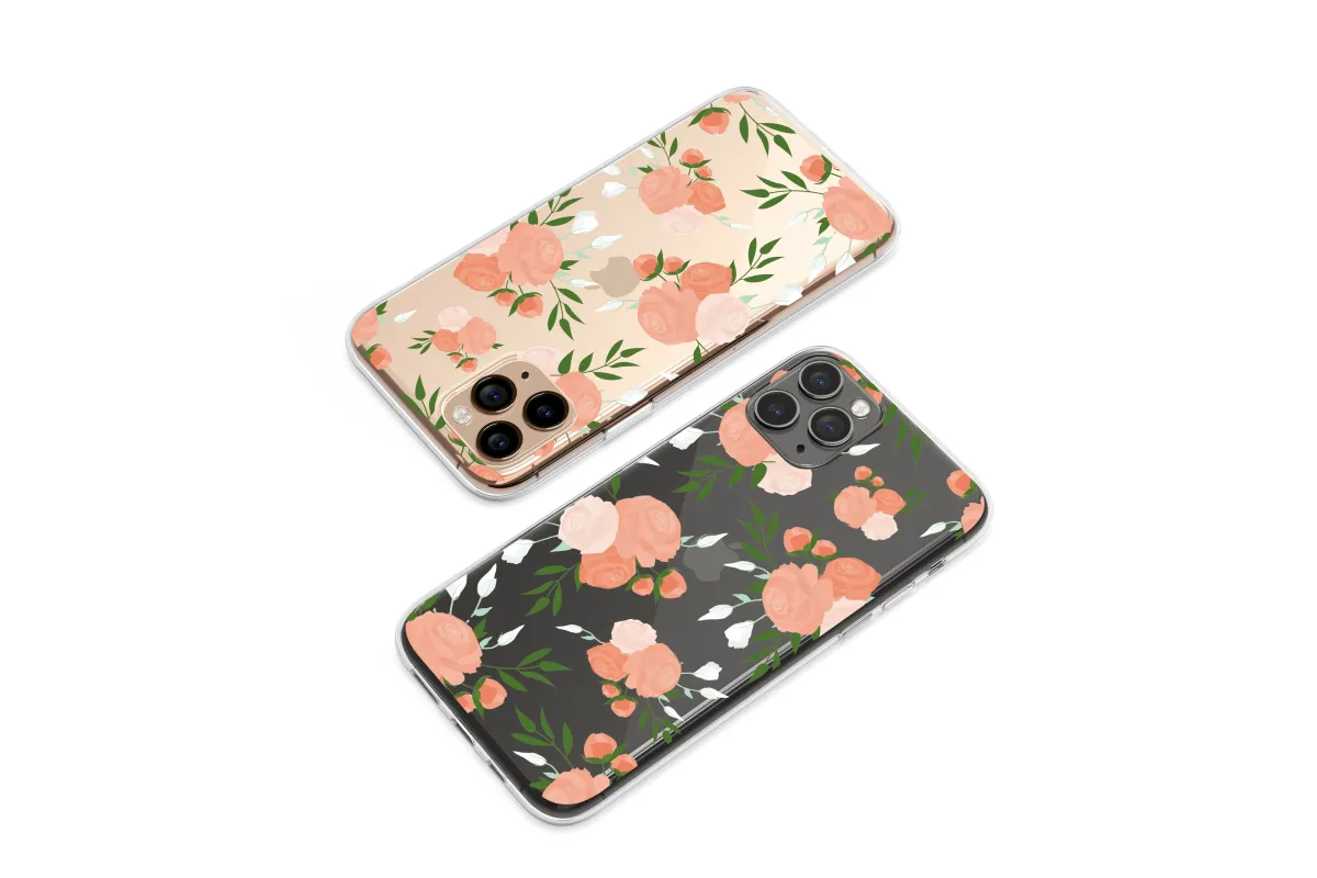 Clear Midnight Bloom Glitch Floral Design Phone Case iPhone Samsung Cover Pixel 6983 - Image 1