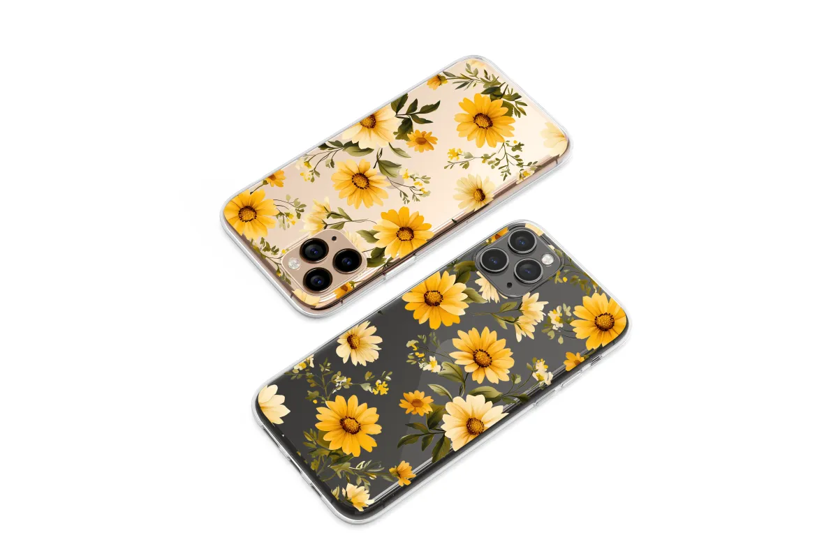 Clear Midnight Bloom Golden Daisy Floral Phone Case iPhone Samsung Cover Pixel 7176 - Image 1