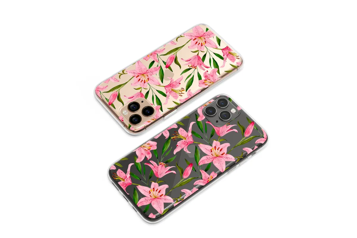 Clear Midnight Bloom Pink Lily Garden Phone Case iPhone Samsung Cover Pixel 7613 - Image 1